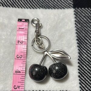 Black Glitter and Cherry Keychain